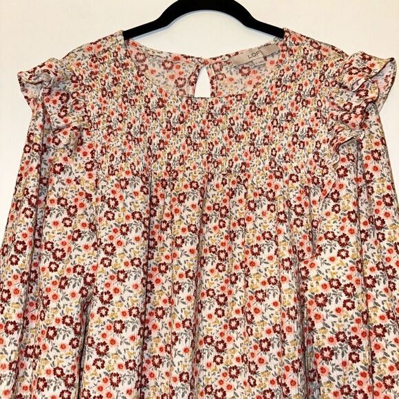 LOFT Women’s Floral Ruffle Boho Long Sleeve Flow Shirt Size Large - Picture 2 of 11